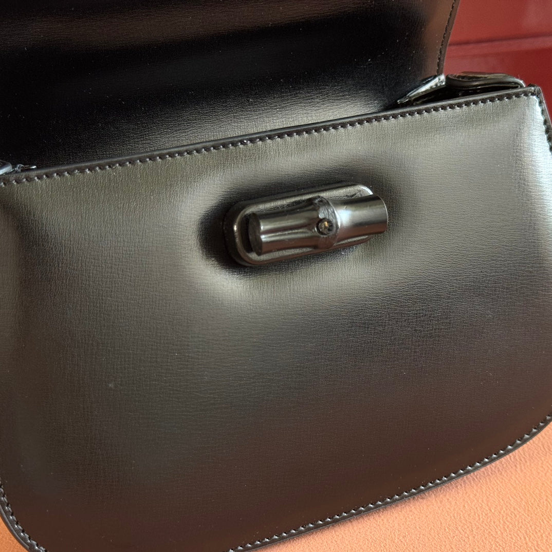 GUCCI BAMBOO MINI BAG 21 FULL BLACK IN CALFSKIN