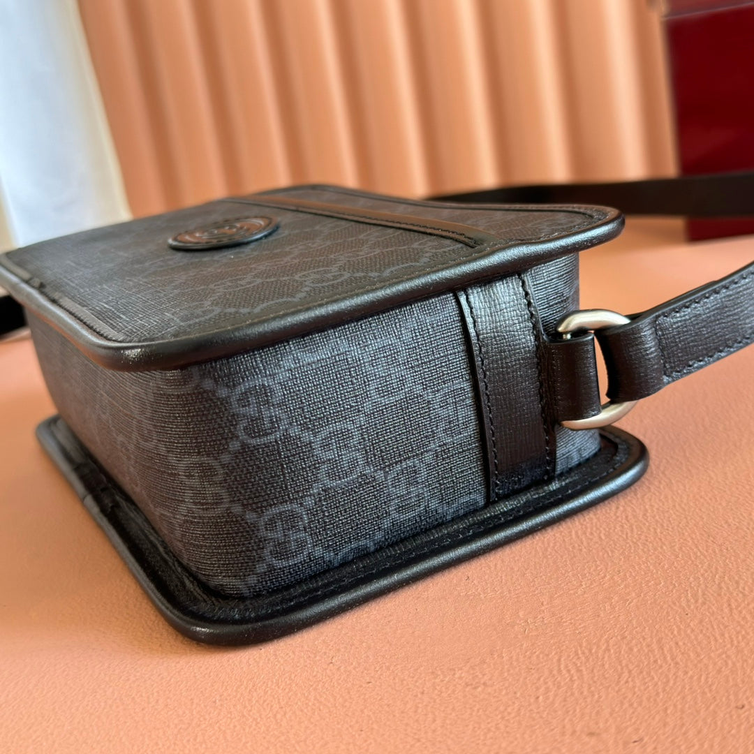 グッチ ミニバッグ 22 グレー＆ブラック キャンバス インターロッキングG