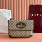 GUCCI NEO VINTAGE TIGER HEAD LARGE CROSSBODY BAG 30 IN CANVAS BROWN LEATHER TRIM