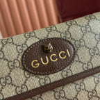 グッチ ネオ ヴィンテージ タイガーヘッド クロスボディバッグ 20インチ キャンバス ブラウンレザートリム