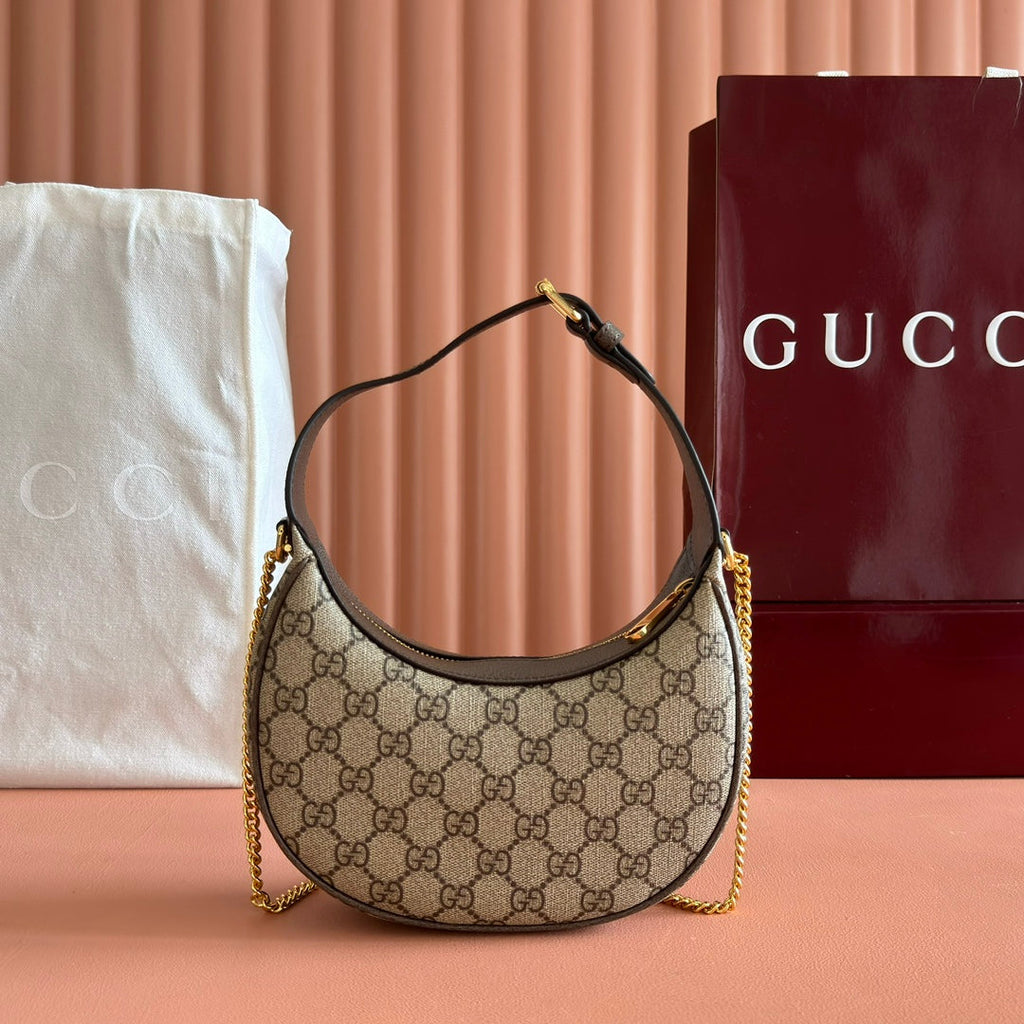 GGスプリーム ショルダーバッグ 20 ブラウン キャンバス ロゴ ゴールド金具