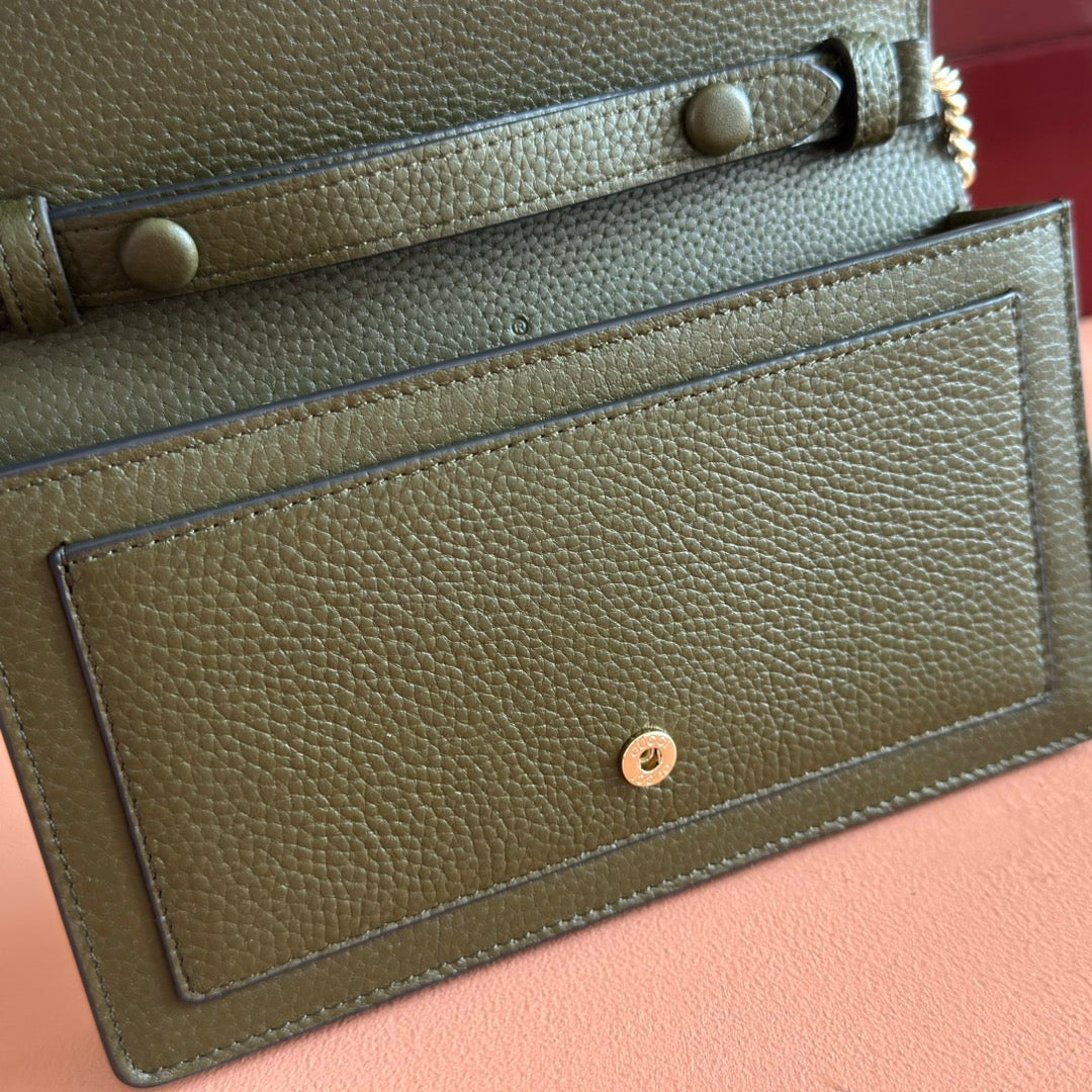 グッチ 25S ディオニュソス ウォレット オン チェーン 20 ダークオリーブグリーン カーフスキン