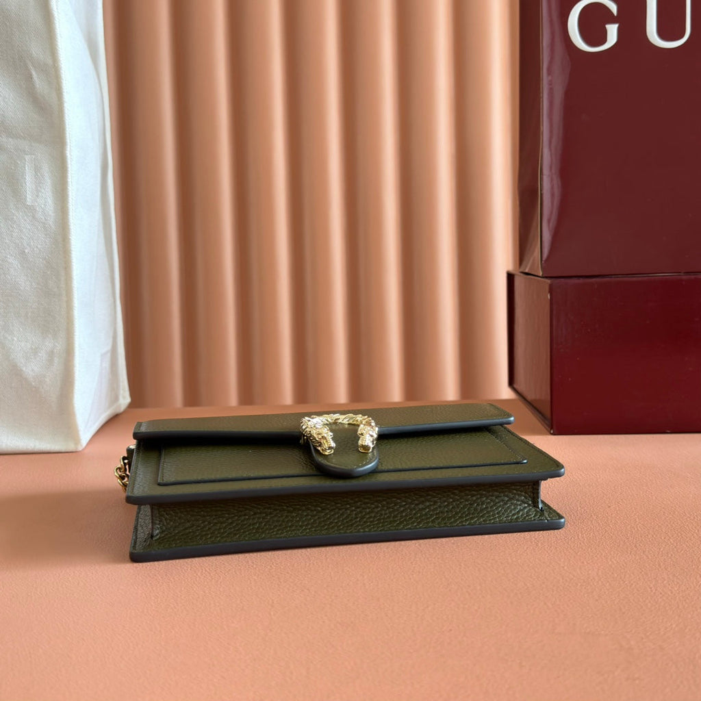 グッチ 25S ディオニュソス ウォレット オン チェーン 20 ダークオリーブグリーン カーフスキン