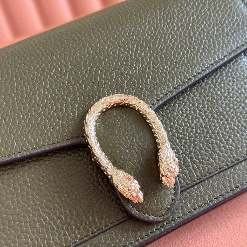 グッチ 25S ディオニュソス ウォレット オン チェーン 20 ダークオリーブグリーン カーフスキン