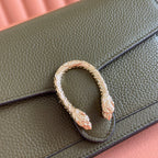 グッチ 25S ディオニュソス ウォレット オン チェーン 20 ダークオリーブグリーン カーフスキン