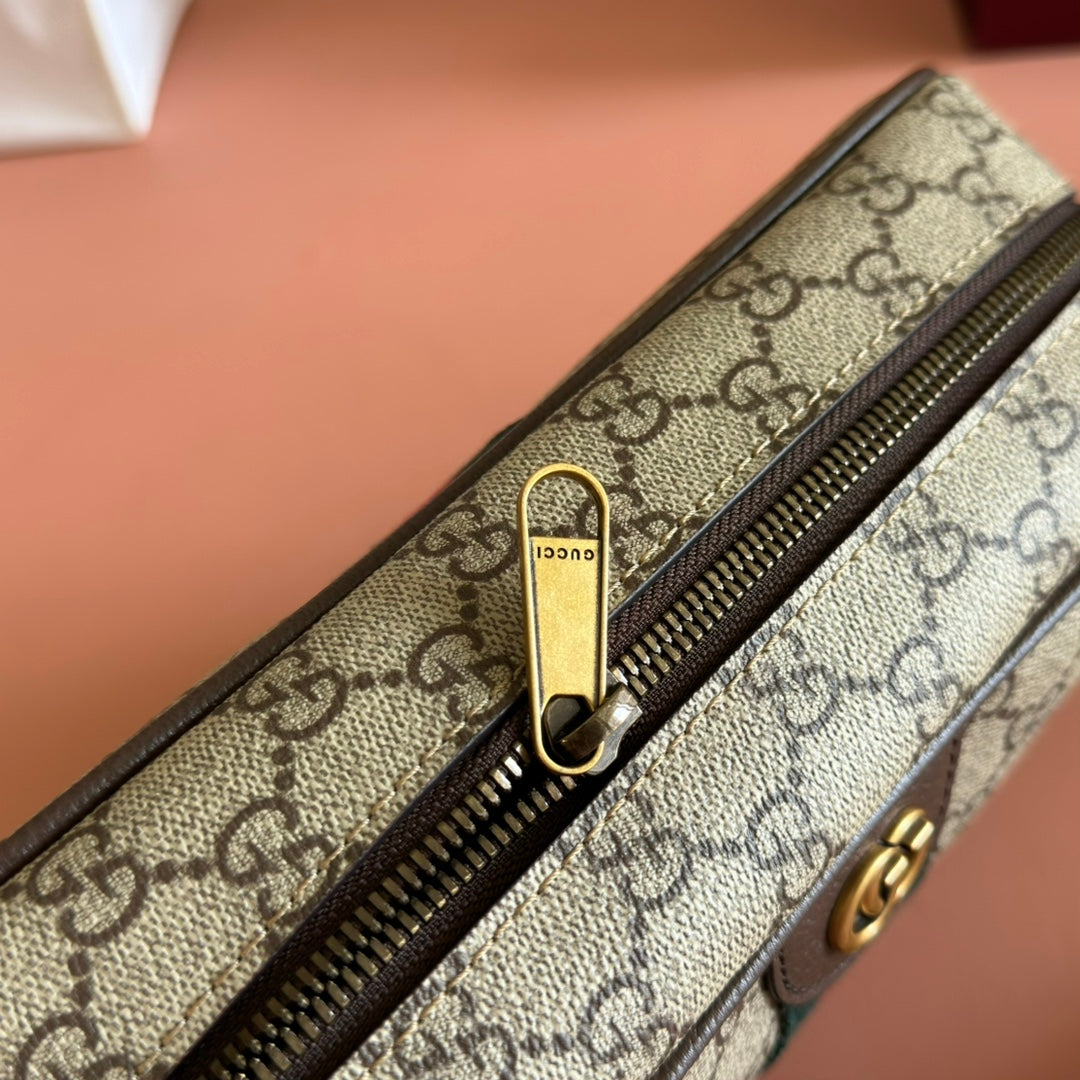 グッチ 25S オフィディア クロスボディバッグ 28 ベージュ キャンバス＆ブラウン カーフスキン