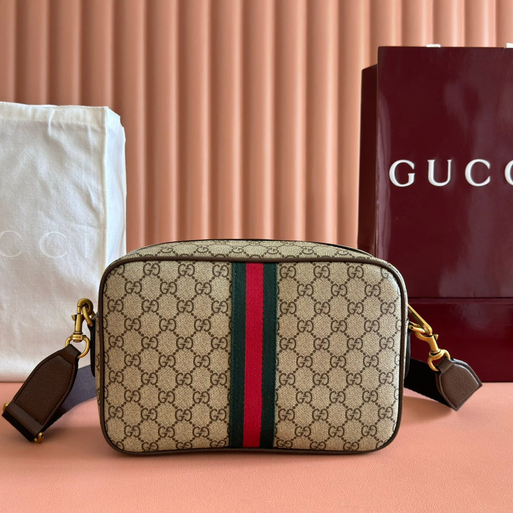 グッチ 25S オフィディア クロスボディバッグ 28 ベージュ キャンバス＆ブラウン カーフスキン