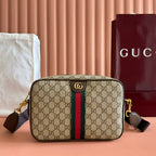 グッチ 25S オフィディア クロスボディバッグ 28 ベージュ キャンバス＆ブラウン カーフスキン