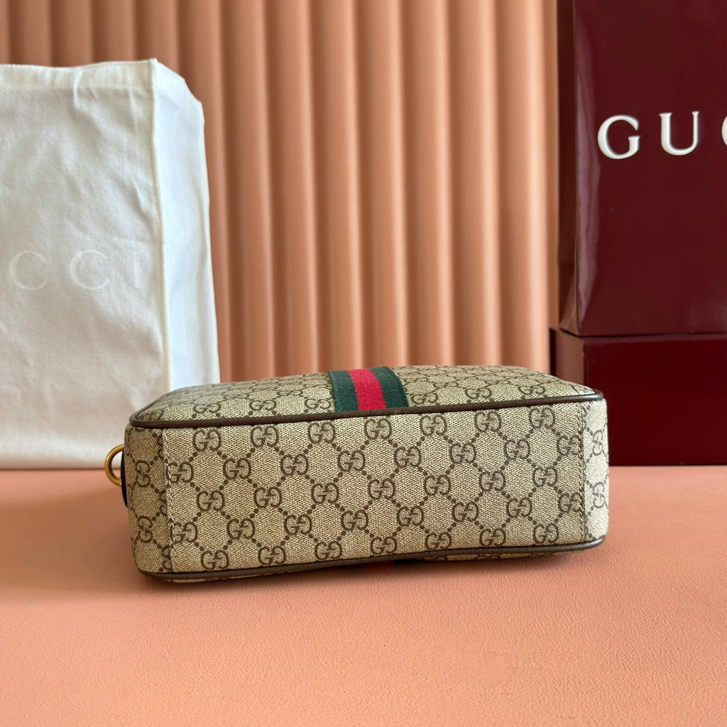 グッチ 25S オフィディア クロスボディバッグ 28 ベージュ キャンバス＆ブラウン カーフスキン