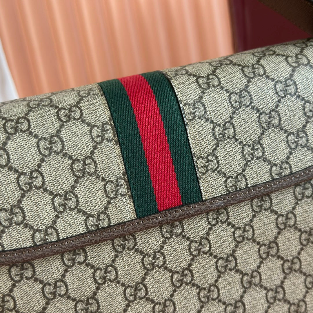 グッチ 25S オフィディア ミディアム クロスボディバッグ 28 ベージュ キャンバス＆ブラウン カーフスキン