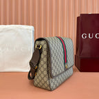 GUCCI 25S OPHIDIA LARGE CROSSBODY BAG 33 IN BEIGE CANVAS AND BROWN CALFSKIN