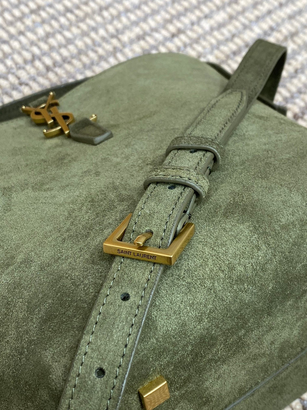 LE 37 スモール バケットバッグ 20インチ ハンターグリーン スエード ゴールド金具