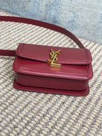 SOLFERINO SMALL SATCHEL 19 IN SCARLET RED CALFSKIN GOLD HARDWARE