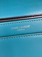 SOLFERINO SMALL SATCHEL 23 IN CERULEAN BLUE CALFSKIN GOLD HARDWARE