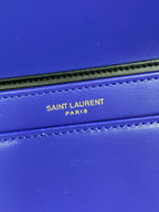 SOLFERINO SMALL SATCHEL 23 IN INDIGO BLUE CALFSKIN GOLD HARDWARE