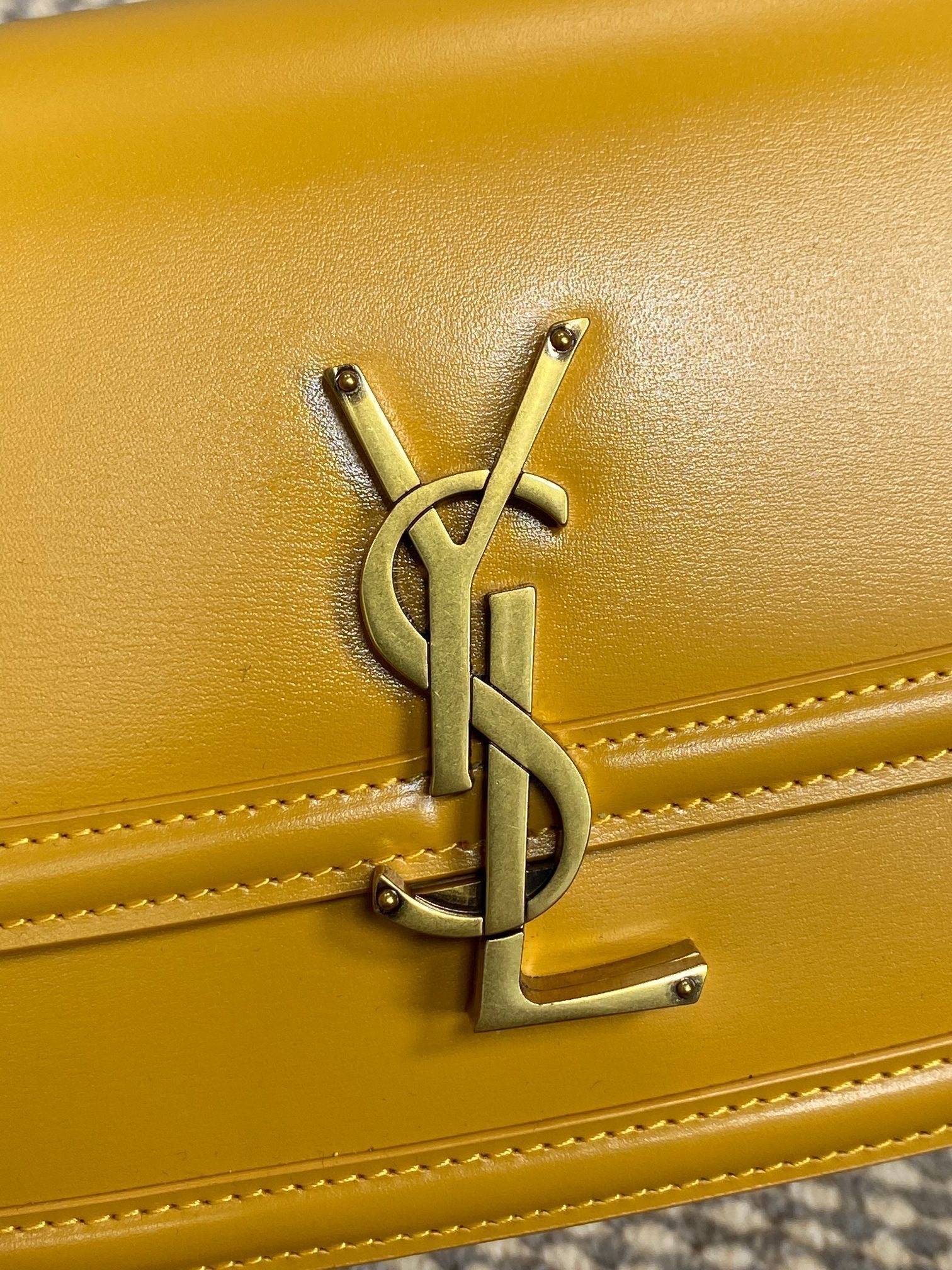 SOLFERINO SMALL SATCHEL 19 IN SAFFRON YELLOW CALFSKIN GOLD HARDWARE
