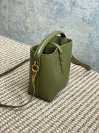 LE 37 MINI BUCKET BAG 15 IN AVOCADO GREEN CALFSKIN GOLD HARDWARE