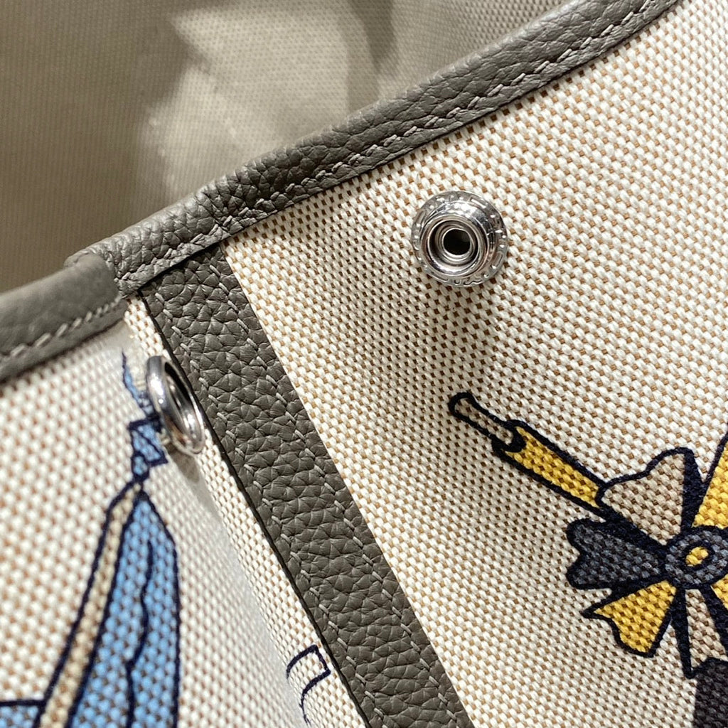 ガーデンパーティー 36 アイボリーイエローブルー トワルH キャンバス エトゥープ カーフスキン 乗馬用ハーネスプリント