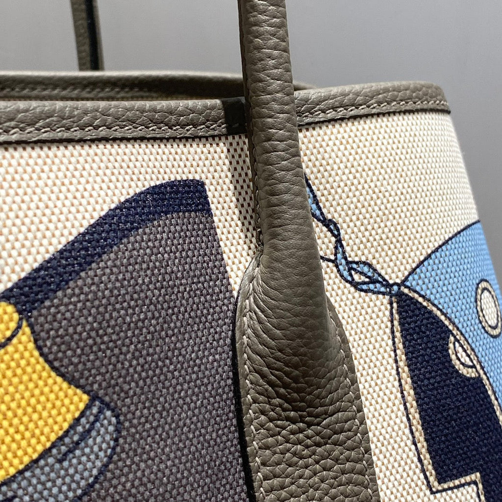 ガーデンパーティー 36 アイボリーイエローブルー トワルH キャンバス エトゥープ カーフスキン 乗馬用ハーネスプリント