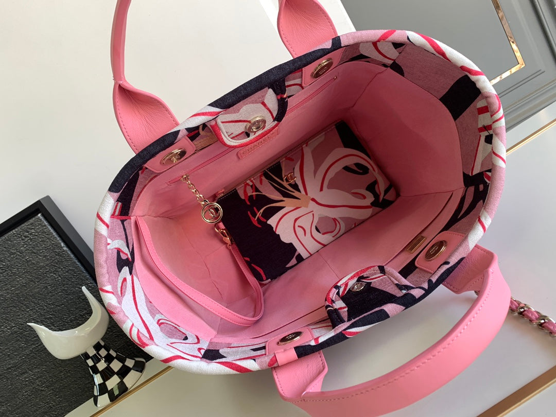 CC CLASSIC LARGE 38 TOTE IN LIGHT PINK MIX COLORFUL CANVAS