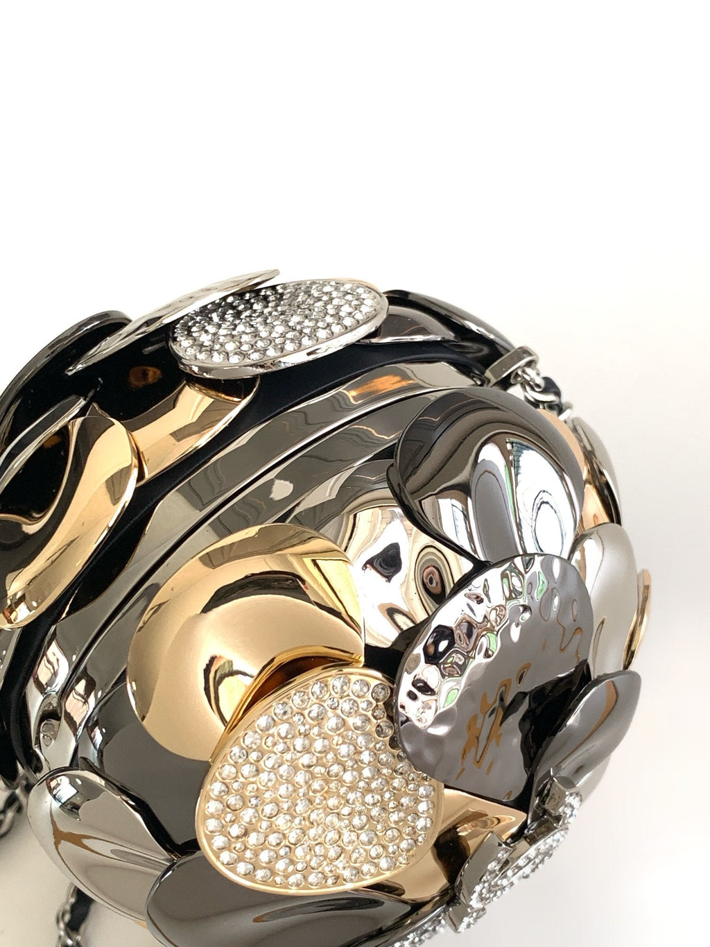 イブニングバッグ 9金 シルバー ルテニウム メタル クリスタル付き