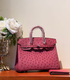 KELLY SELLIER 25 BAG IN CURRANT RED OSTRICH LEATHER WITH SILVER HARDWARE (MADE-TO-ODER)