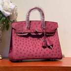 KELLY SELLIER 25 BAG IN CURRANT RED OSTRICH LEATHER WITH SILVER HARDWARE (MADE-TO-ODER)