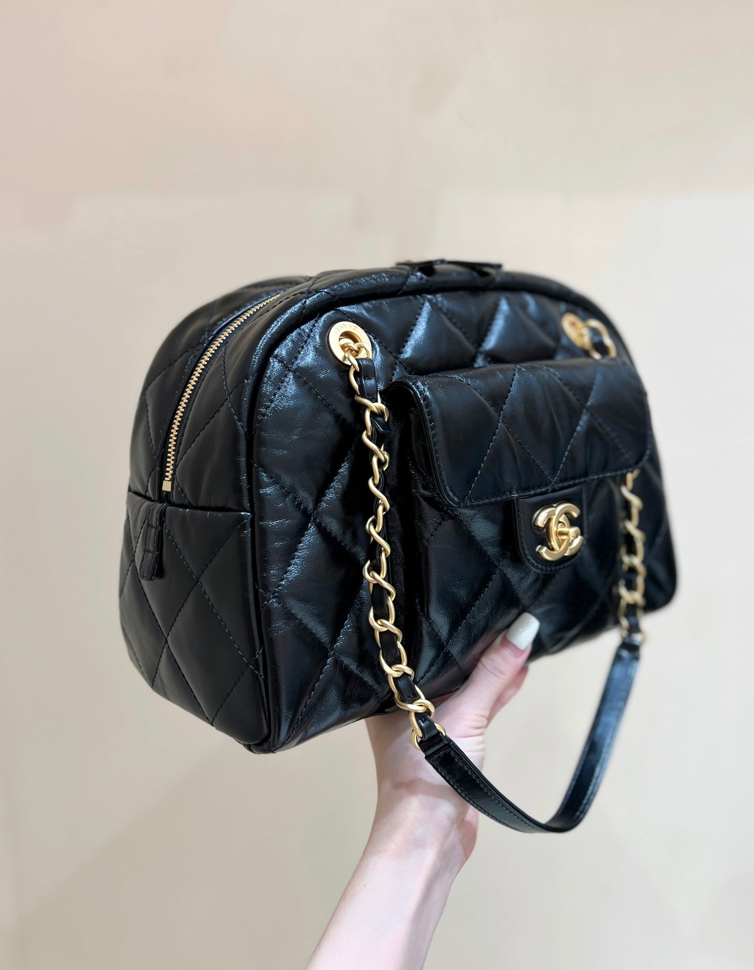 キルティングボウリングバッグ 33インチ ブラック ラムスキン ゴールド金具