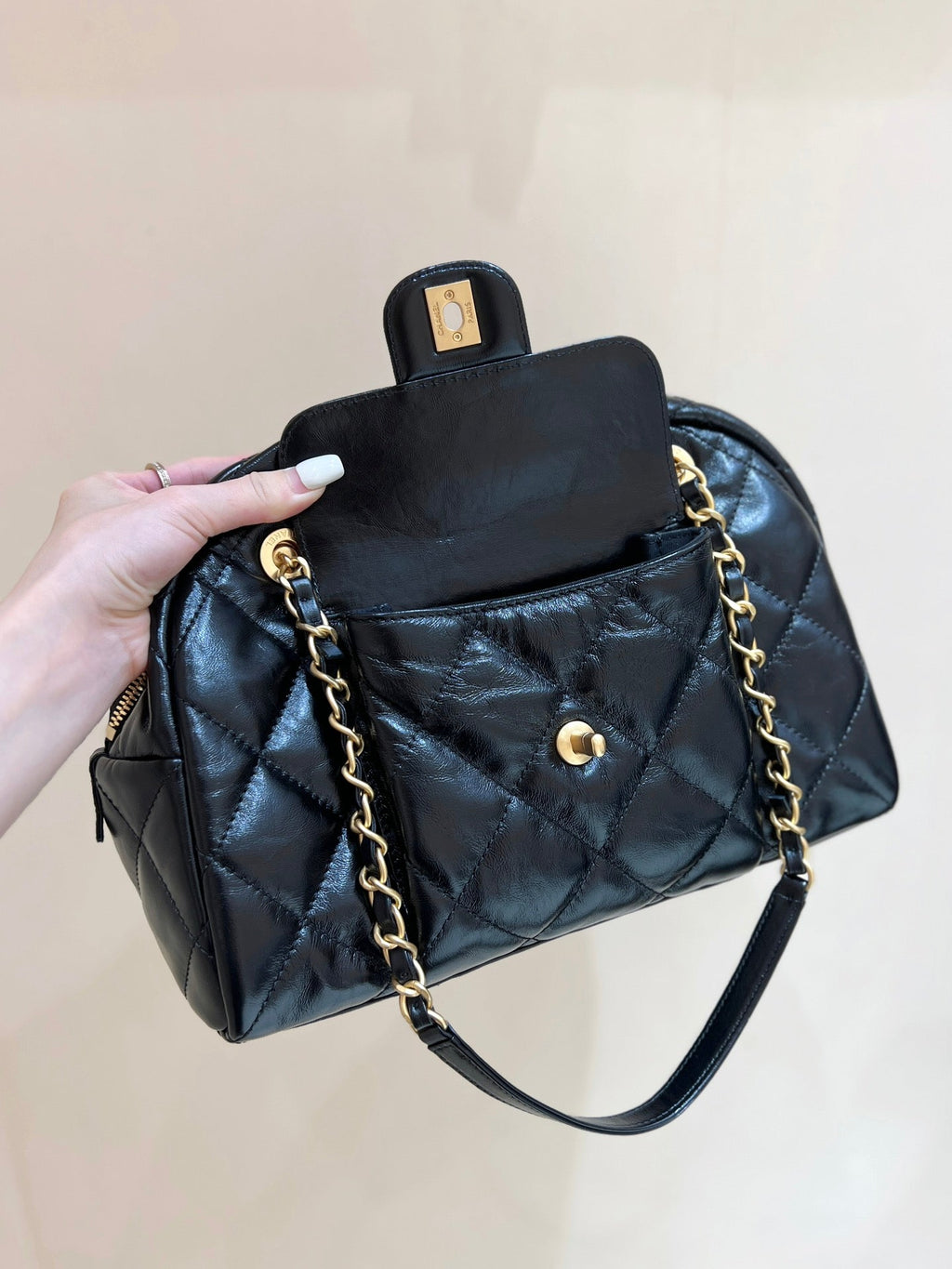 キルティングボウリングバッグ 33インチ ブラック ラムスキン ゴールド金具