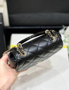 QUILTED TOP HANDLE BAG 16 IN BLACK LAMBSKIN GOLD HARDWARE