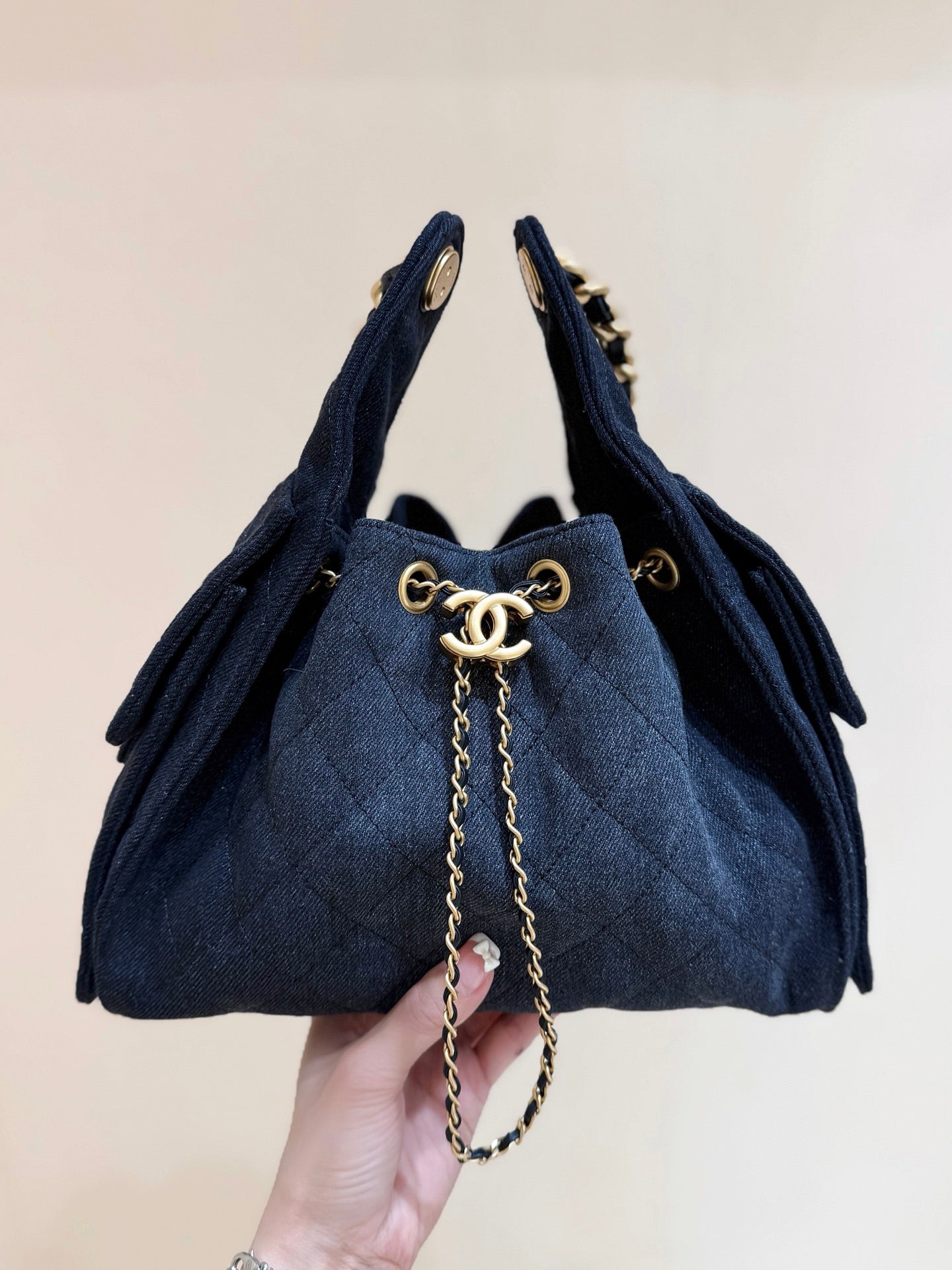 CC 25 HANDBAG 30 IN DARK BLUE DENIM GOLD HARDWARE