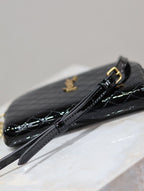 GABY ZIPPED POUCH 19 IN BLACK GLOSSY LAMBSKIN GOLD HARDWARE