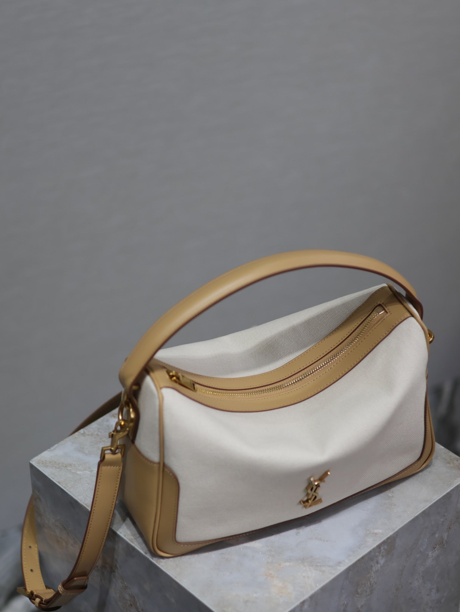 カメラサプルバッグ 28 ホワイトキャンバス＆ブラウンカーフスキントリム