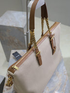 トラベルバッグ 48 ホワイトキャンバスとブラウンレザートリム ゴールド金具