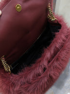 NIKI LARGE 32 IN CURRANT RED RABBIT FUR GOLD HARDWARE