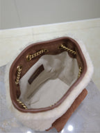 JOE MINI BUCKET BAG 19 IN WHITE SHEARLING AND BROWN SUEDE