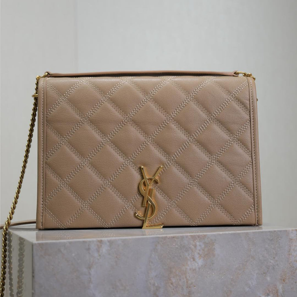 ベッキー 25インチ ミディアムブラウン キルティングラムスキン ゴールドハードウェア