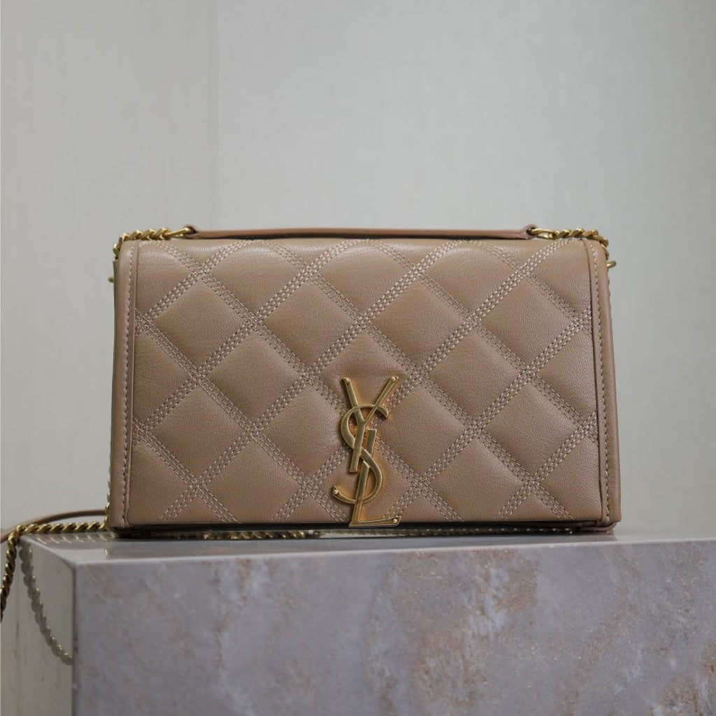 ベッキー 22インチ ミディアムブラウン キルティングラムスキン ゴールドハードウェア