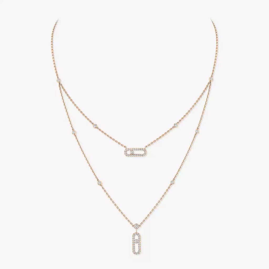 [⭐JeweliWhal]2 Rows Rose Gold Diamond Pave_ Necklace Move Uno