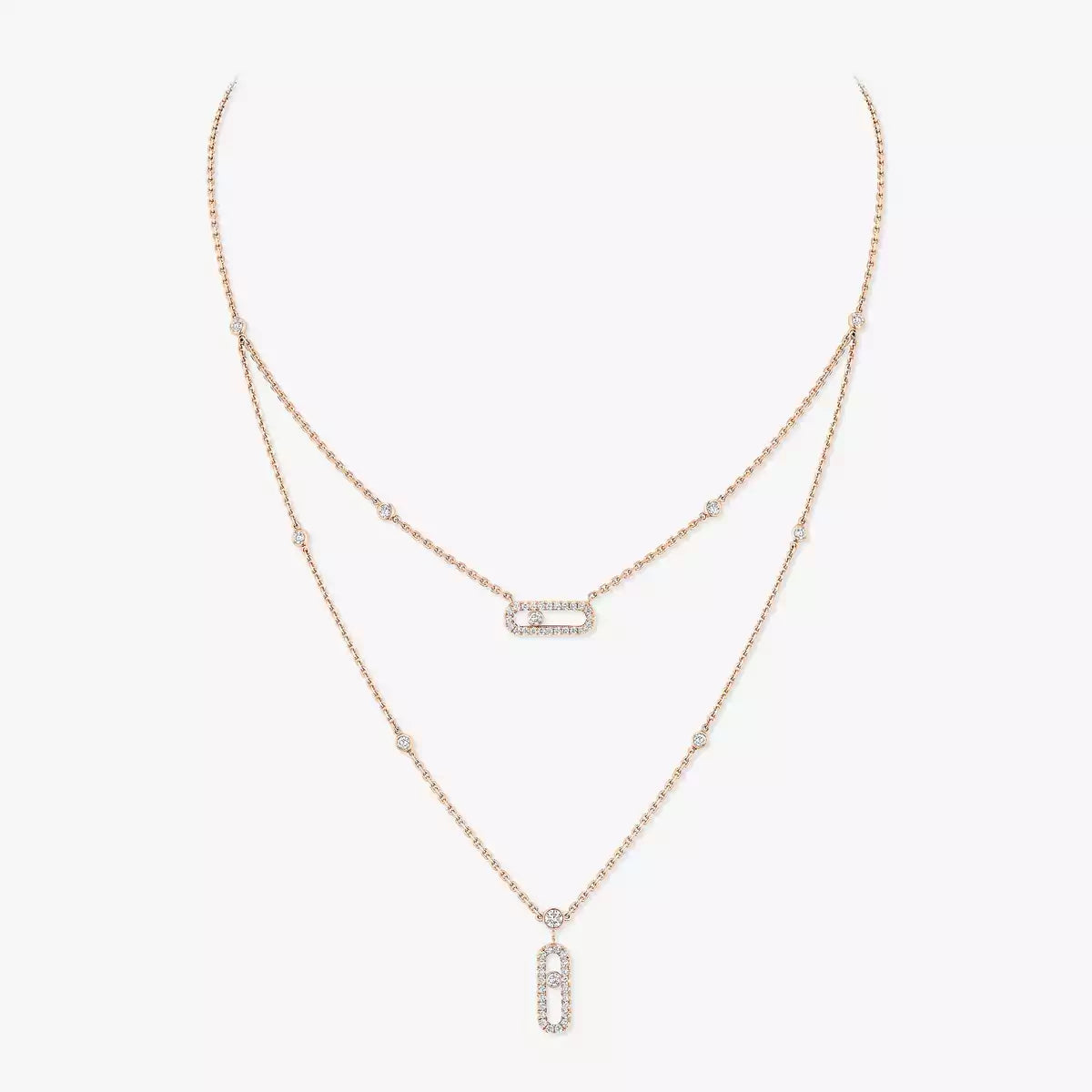 [⭐JeweliWhal]2 Rows Rose Gold Diamond Pave_ Necklace Move Uno