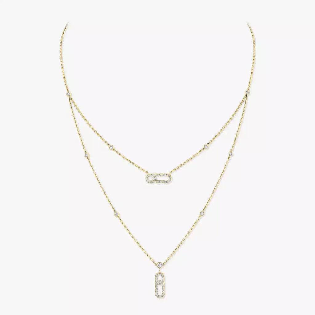 [⭐JeweliWhal]2 Rows Rose Gold Diamond Pave_ Necklace Move Uno