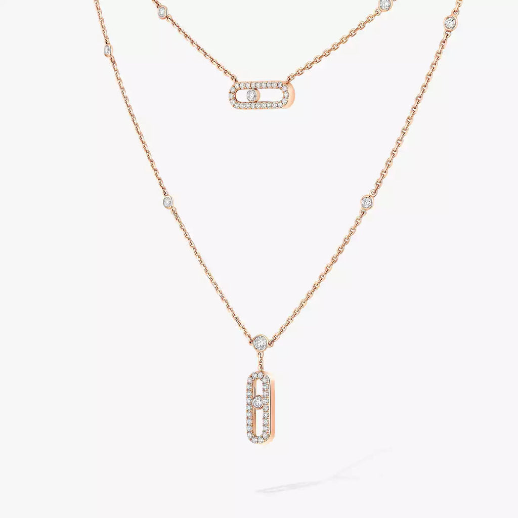 [⭐JeweliWhal]2 Rows Rose Gold Diamond Pave_ Necklace Move Uno