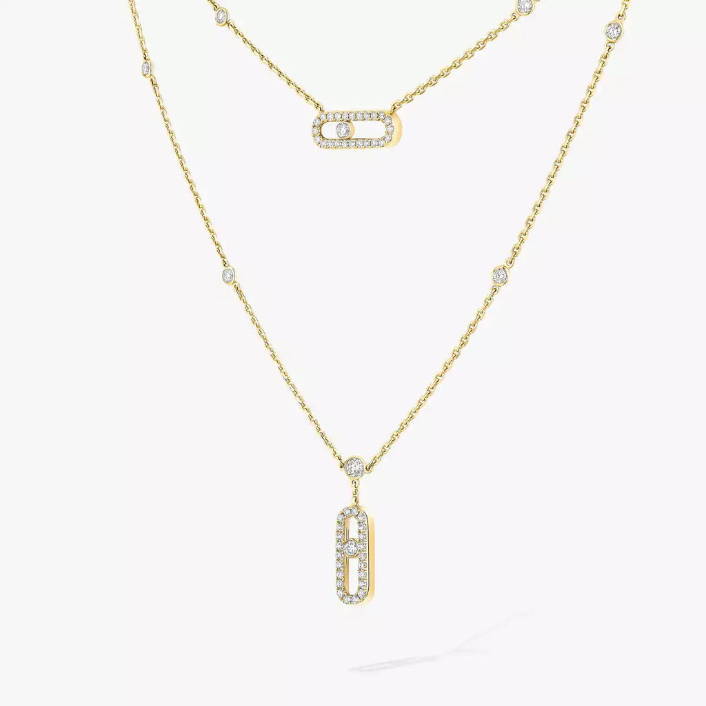 [⭐JeweliWhal]2 Rows Rose Gold Diamond Pave_ Necklace Move Uno