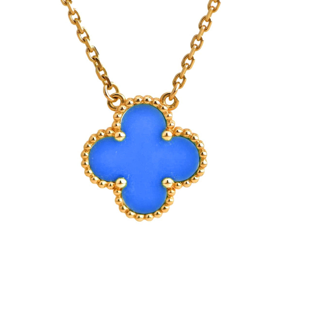 [⭐JeweliWhal]CLOVER 15MM BLUE AGATE NECKLACE