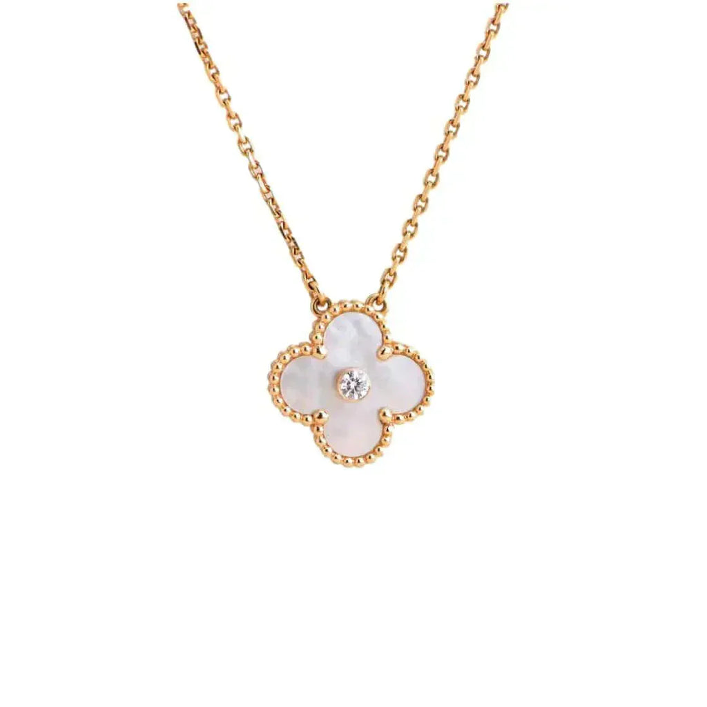 [⭐JeweliWhal]CLOVER 15MM DIAMOND WHITE FRITILLARIA NECKLACE