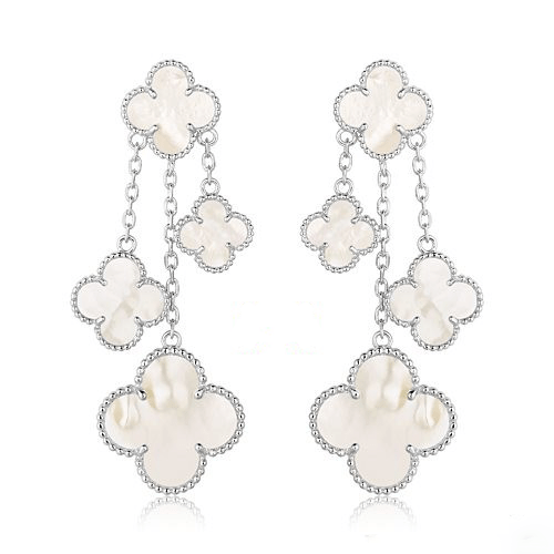[⭐JeweliWhal]CLOVER EARRINGS WHITE MOP 4 MOTIFS SILVER