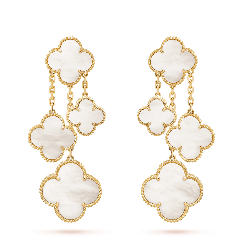 [⭐JeweliWhal]CLOVER EARRINGS WHITE MOP 4 MOTIFS GOLD