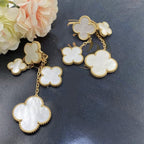 [⭐JeweliWhal]CLOVER EARRINGS WHITE MOP 4 MOTIFS GOLD