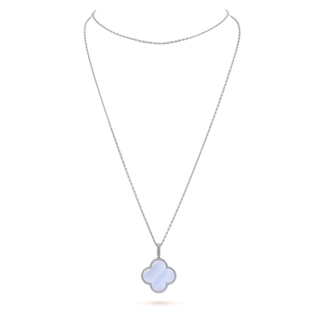 [⭐JeweliWhal]CLOVER SILVER CHALCEDONY BIG CLOVER NECKLACE