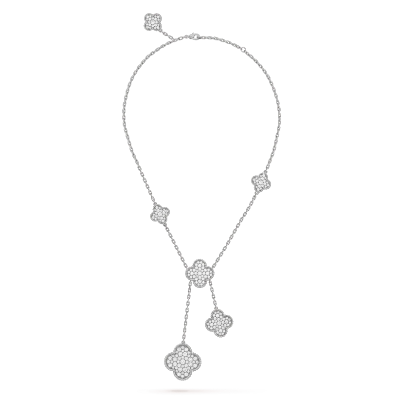 [⭐JeweliWhal]CLOVER 5 MOTIFS SILVER DIAMONDS NECKLACE